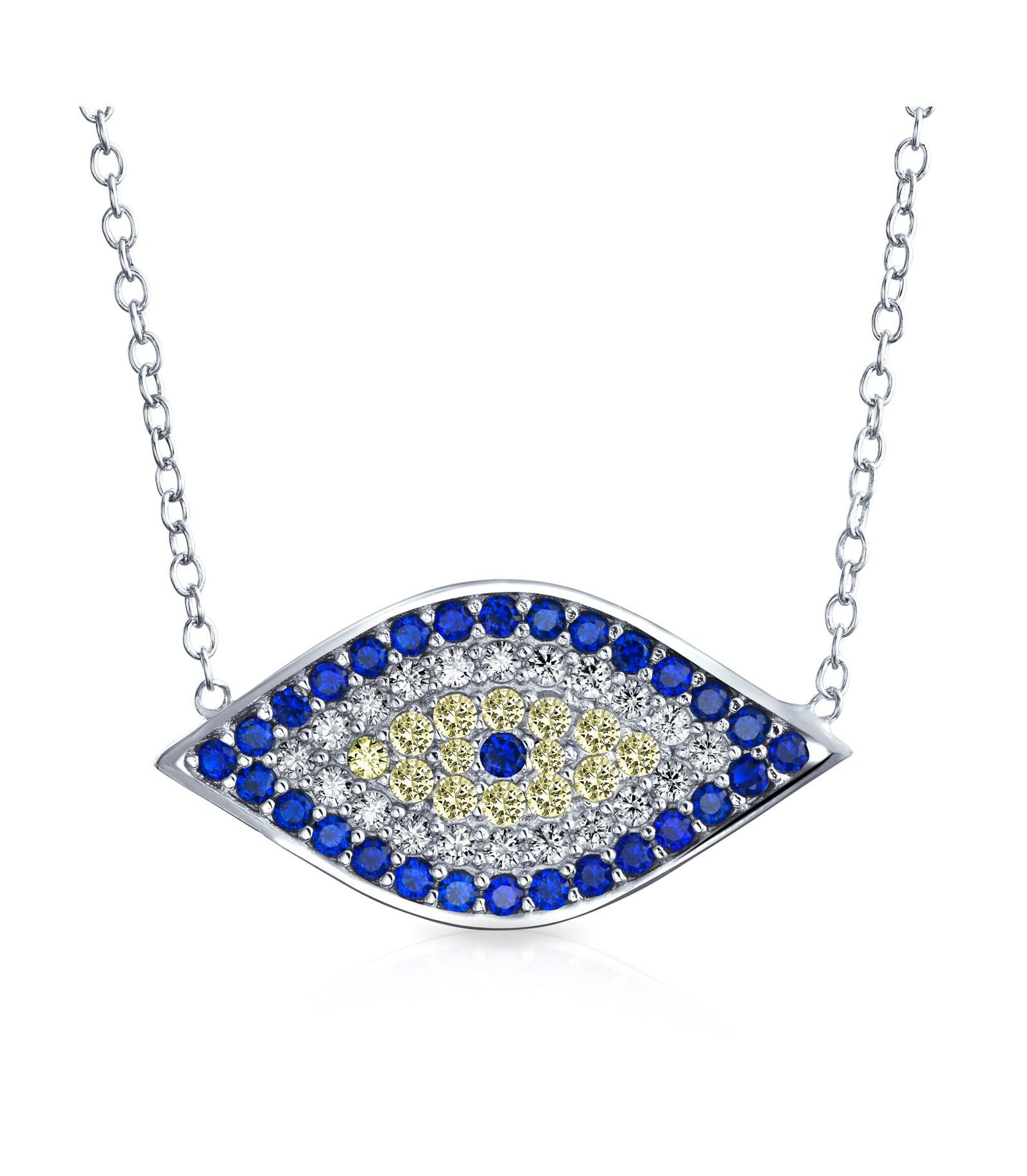 Колье-бусы Bling Jewelry с кулоном-амулетом из синего и желтого аметиста, серебро 925 пробы