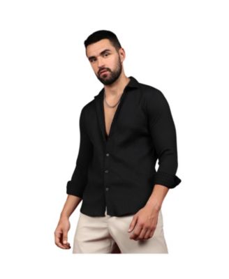 Cahoot Men's Campus Sutra Onyx Black Chain-Creased Shirt