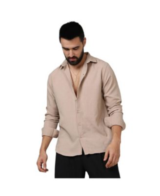 Cahoot Men's Campus Sutra Beige Self-Design Intertwine Shirt