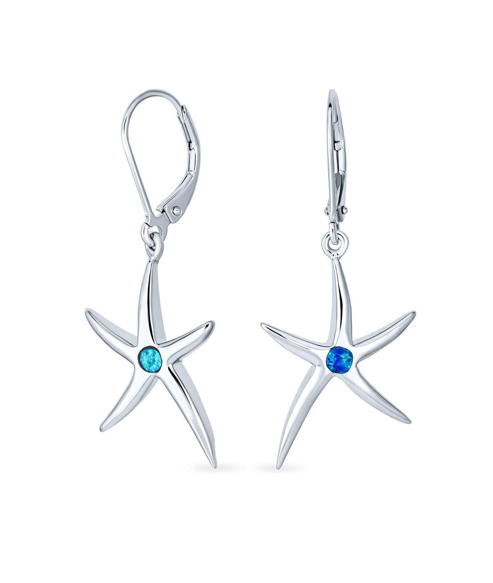 Bling Jewelry Nautical Starfish Dangle Earrings Sterling Silver Lever Back Opal Accent