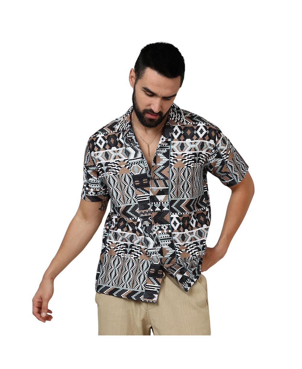 Cahoot Men's Campus Sutra Mocha Brown & Sage Green Bohemian Shirt