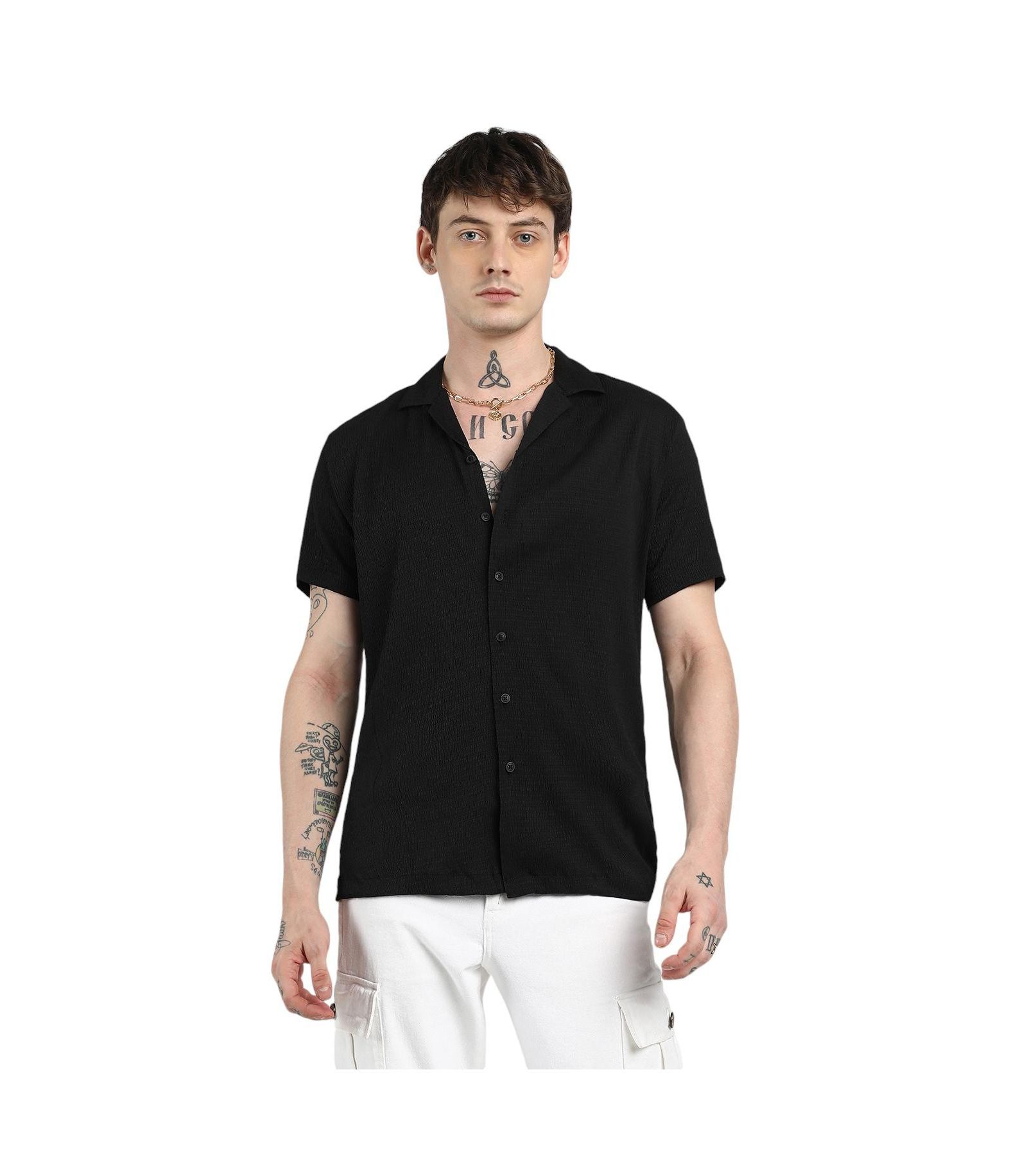 Мужская рубашка Campus Sutra Onyx Black с защипами