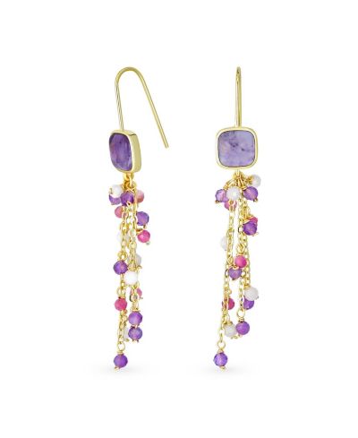 Bling Jewelry Long Purple Amethyst Waterfall Tassel Dangle Earrings Gold Plated