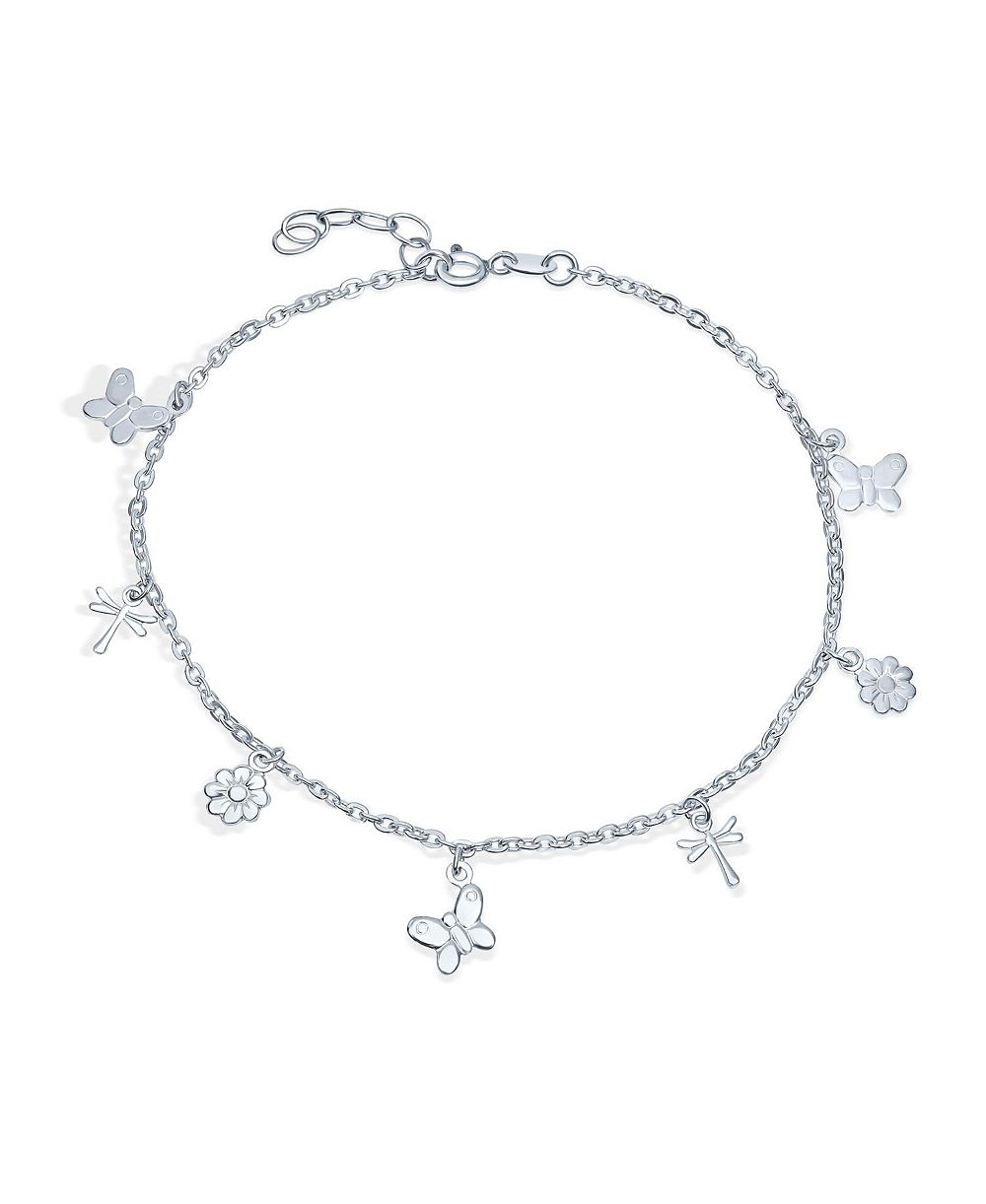 Bling Jewelry браслет на ногу с цветами, бабочками и стрекозами из стерлингового серебра