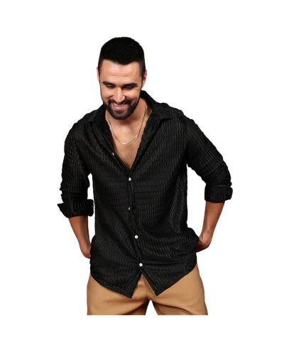 Cahoot Men's Campus Sutra Onyx Black Curly-Creased Shirt