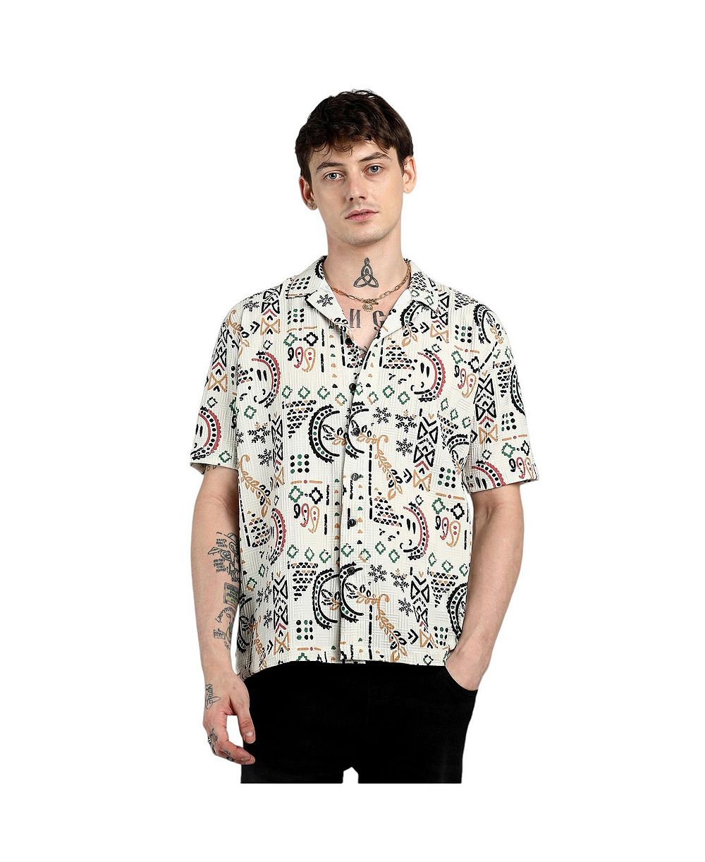 Cahoot Men's Campus Sutra Chevron-Striped Oversized Shirt