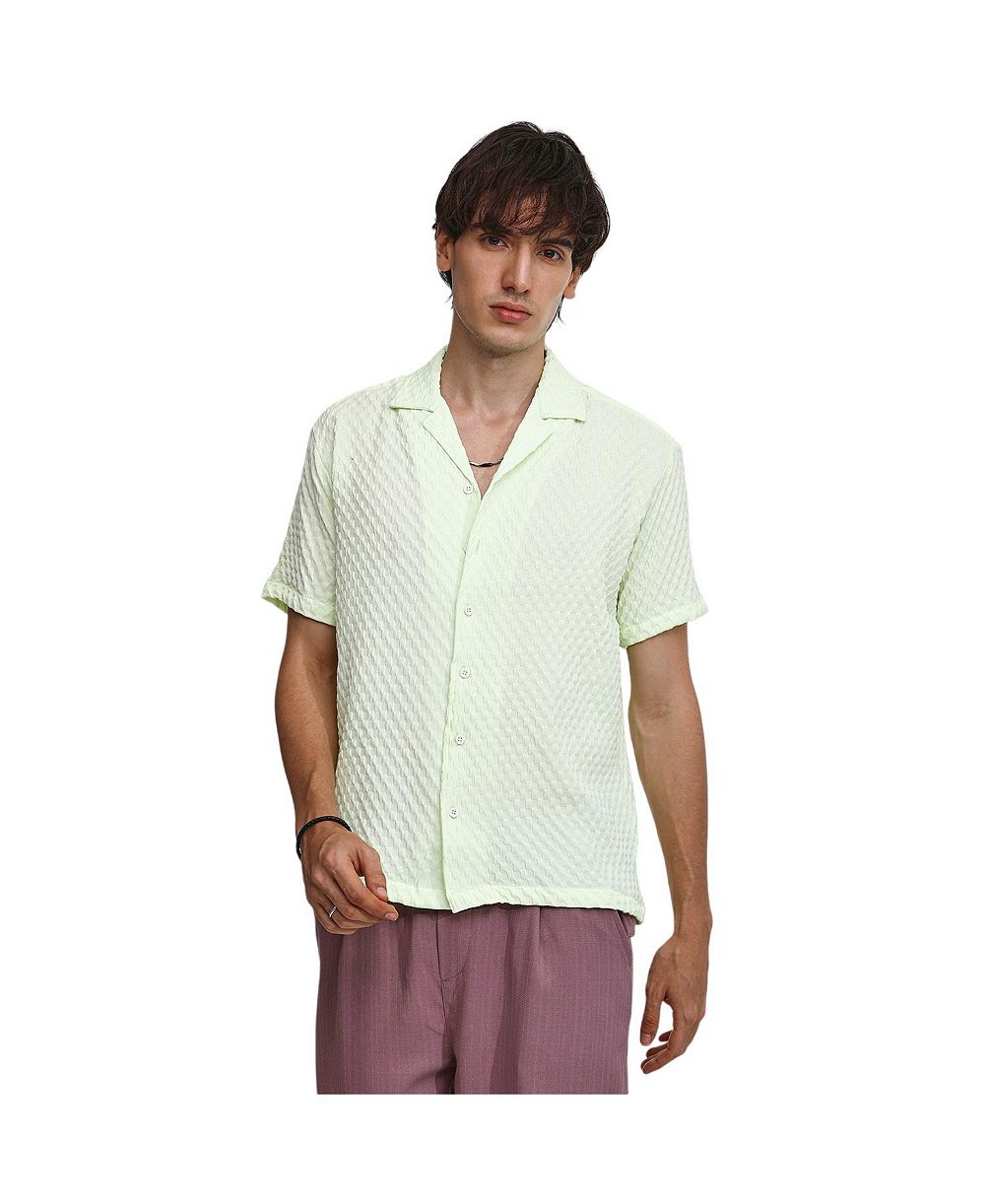 Men's Lime Green  Cubic-Textured Resort Shirt