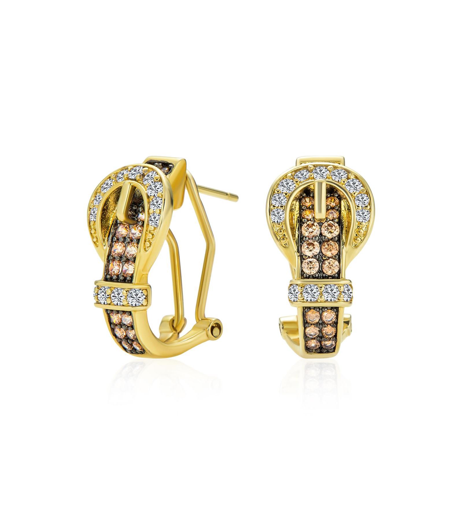 Bling Jewelry Black CZ Stabilizing Omega Clip Pierce Earrings Belt Buckle Motif