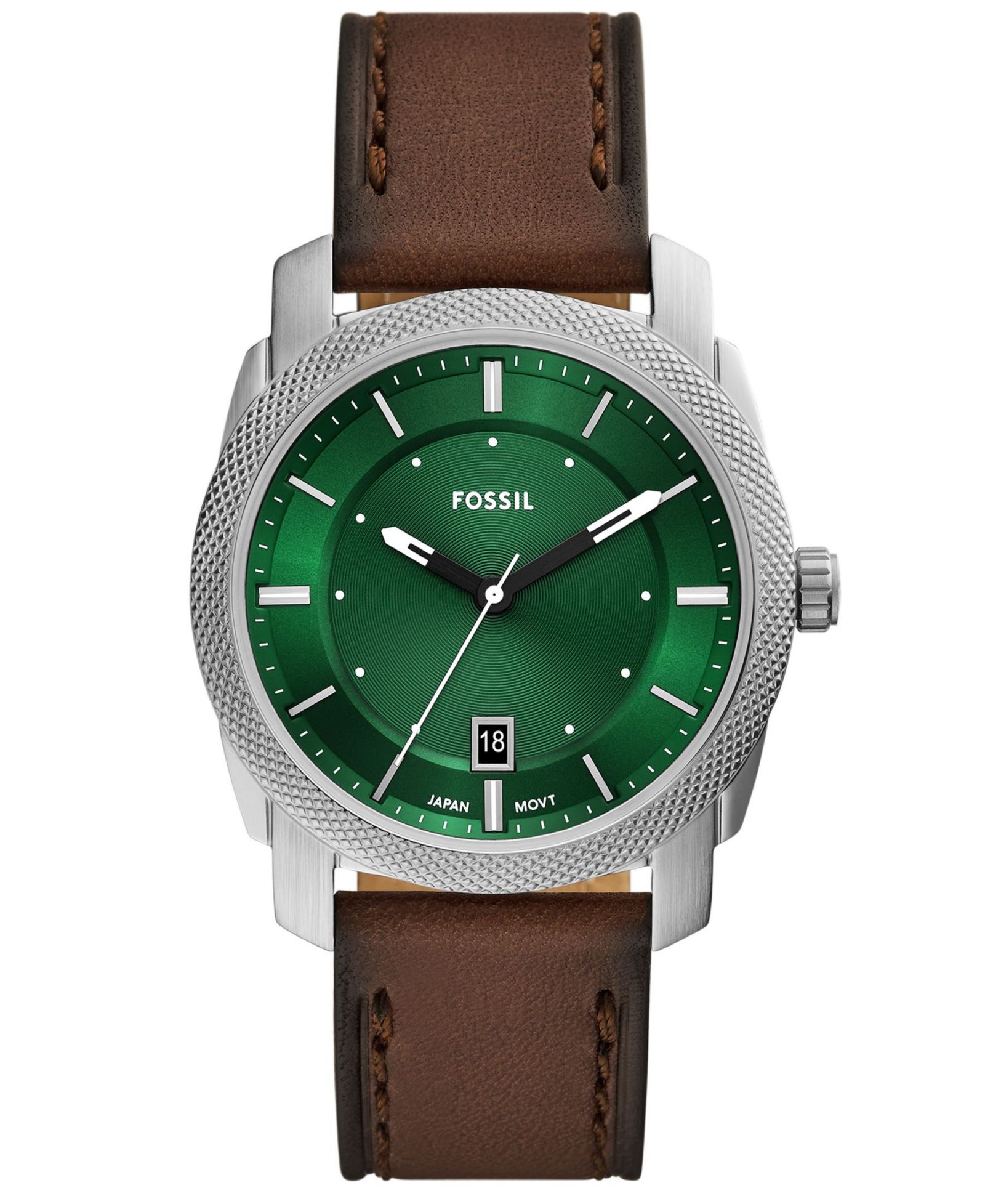 Мужские часы Fossil Machine Three-Hand Green Dial Brown Leather 42mm