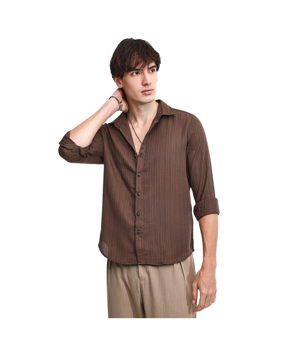 Campus Sutra рубашка в полоску mocha brown мужская