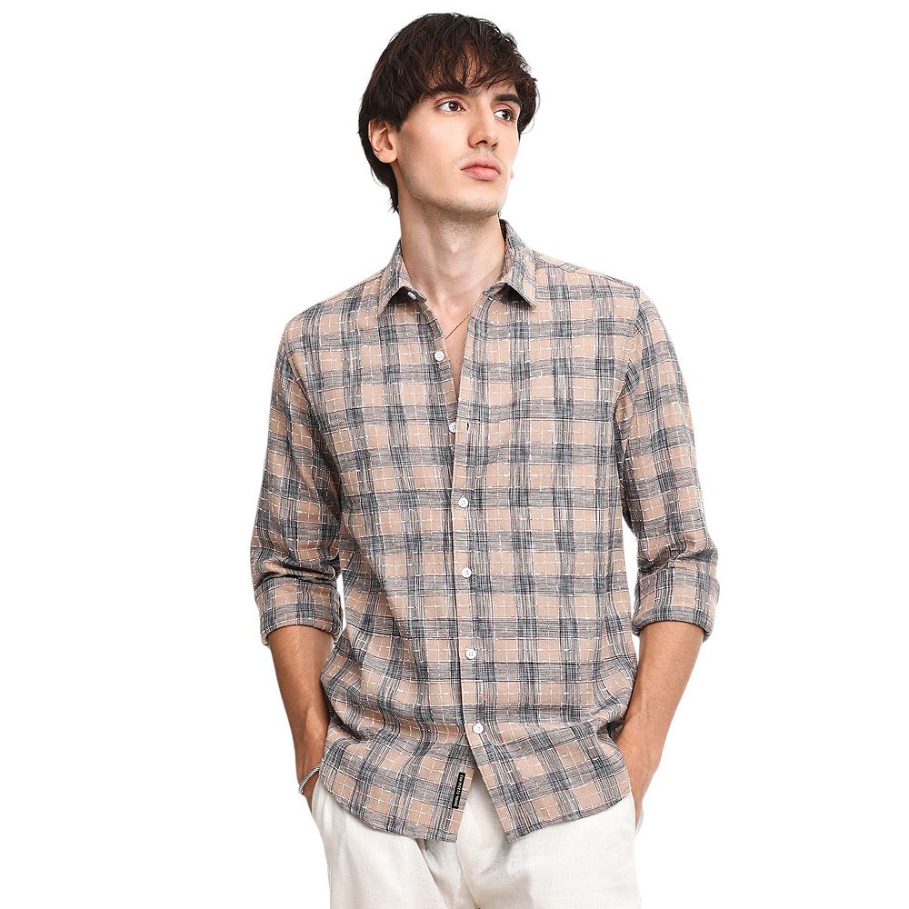 Мужская рубашка Campus Sutra Saltbox Beige Heathered-Buffalo Check