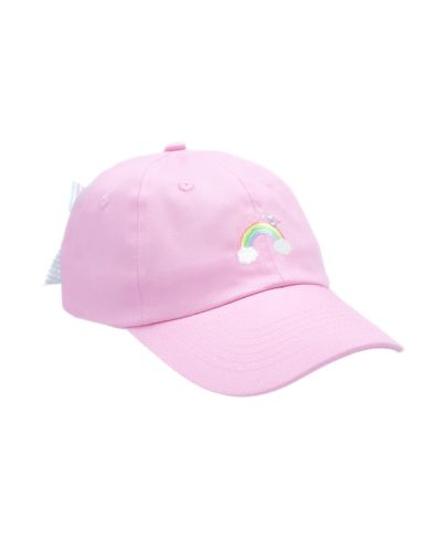 Bits & Bows Girls Girls  Rainbow Sparkle Bow Baseball Hat in Pink