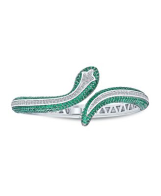 Bling Jewelry Pave Black Clear CZ Bypass Snake Statement Bangle Bracelet Silver Plated