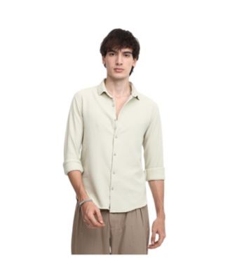 Men's Butter Yellow Micro Cubic-Textured Shirt