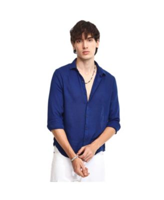 Cahoot Men's Campus Sutra Indigo Blue Solid Woven Shirt