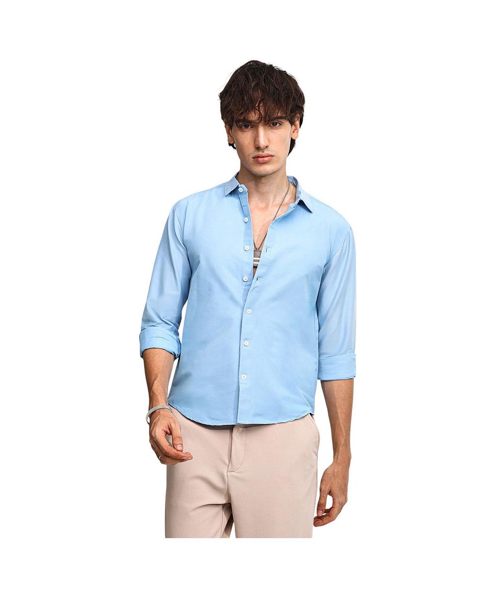 Cahoot Men's Campus Sutra Sky Blue Solid Basic Shirt