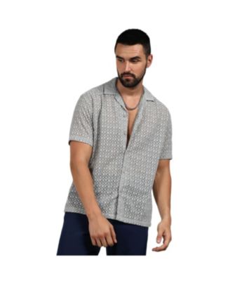 Cahoot Men's Campus Sutra Moon Grey Floral Embroidered Shirt