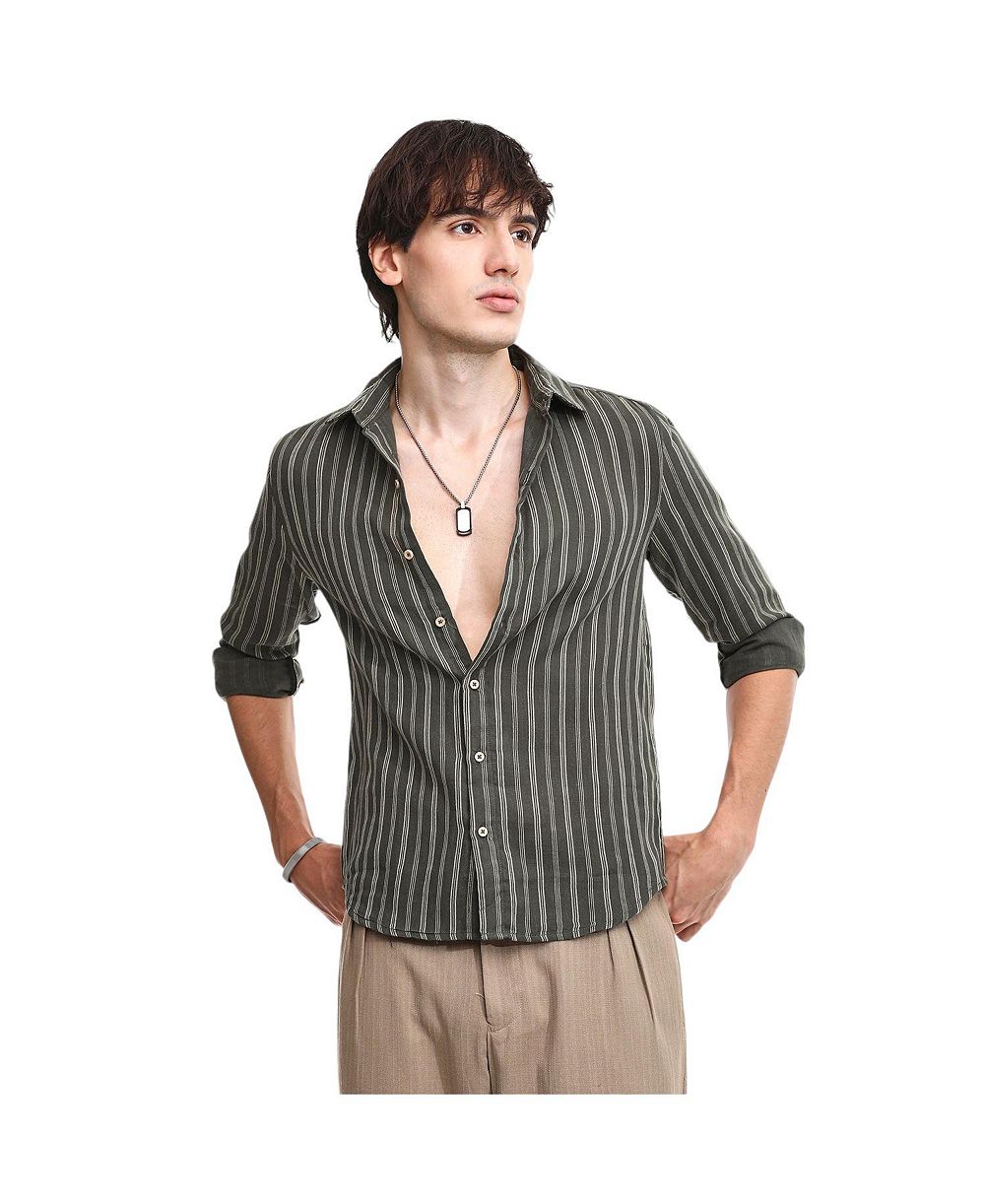 Мужская рубашка Campus Sutra Moss Green Halo Striped