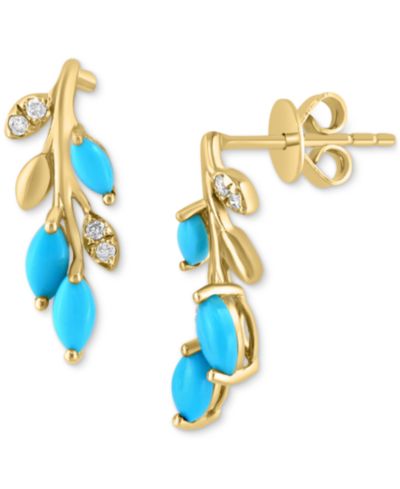 EFFY® Turquoise & Diamond (1/20 ct. t.w) Branch Drop Earrings in 14k Yellow Gold