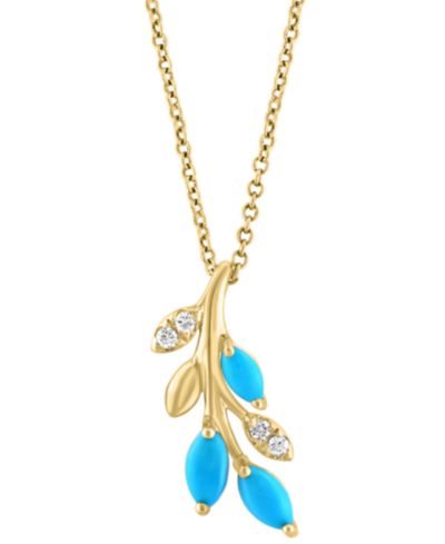 Подвеска ожерелье EFFY® Turquoise & Diamond (1/20 ct. t.w) Branch 18" в желтом золоте 14k