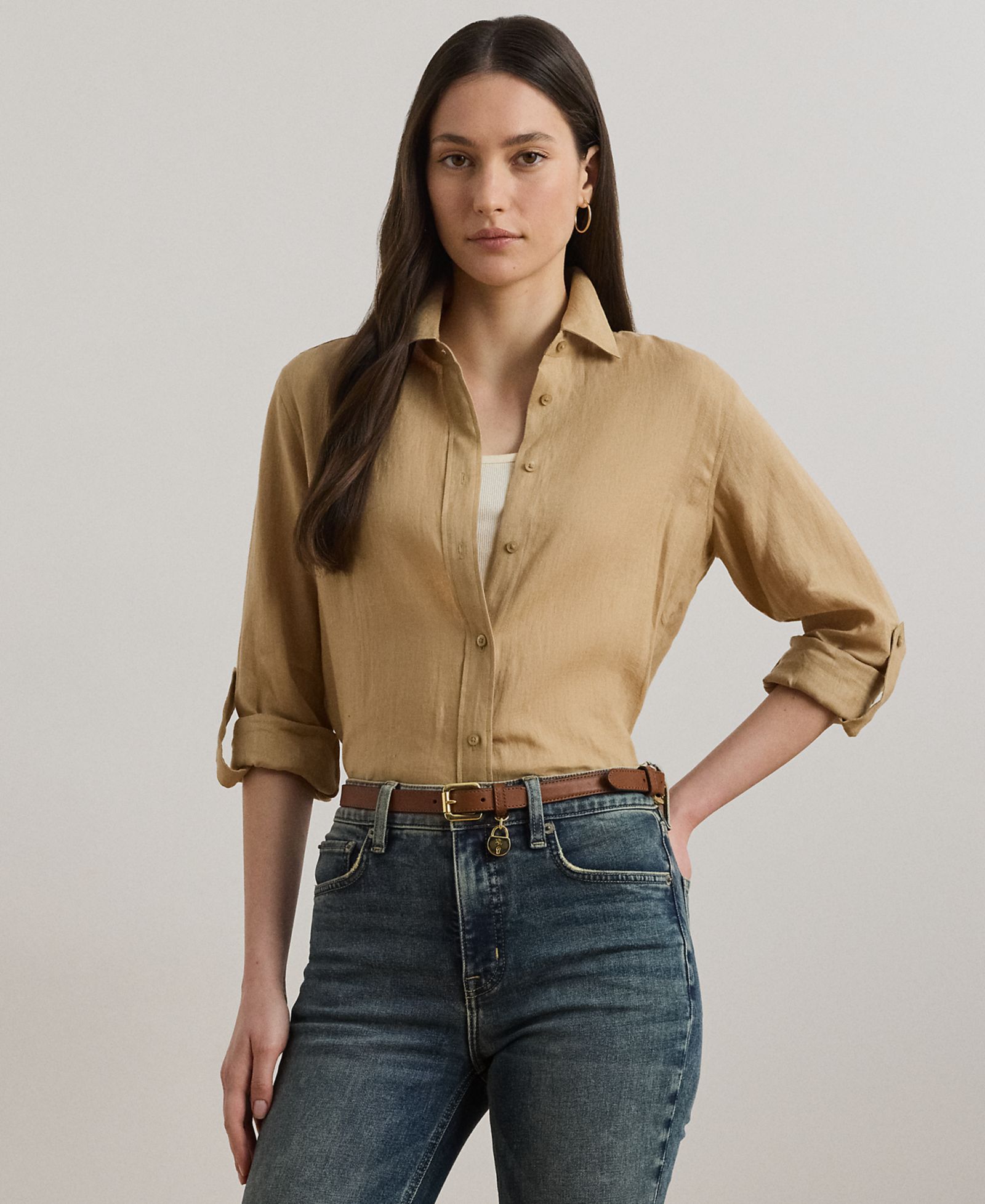 Рубашка Lauren Ralph Lauren Petite 100% Linen Relaxed-Fit