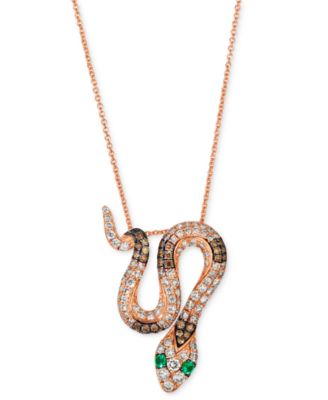 Le Vian® Costa Smeralda Emeralds (1/20 ct. t.w.) & Diamond (1 ct. t.w.) Snake Adjustable 20" Pendant Necklace in 14k Rose Gold