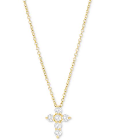 Подвеска Petite Diamond Cross из белого или желтого золота 14k, 16" + 2" удлинитель