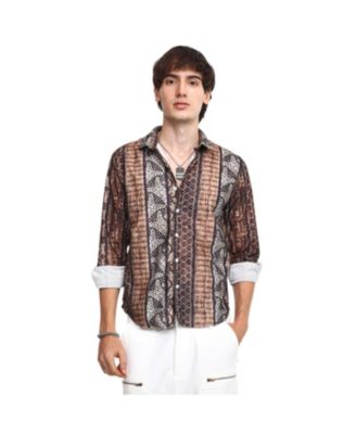 Cahoot Men's Campus Sutra Chocolate Brown Folk Print Shirt