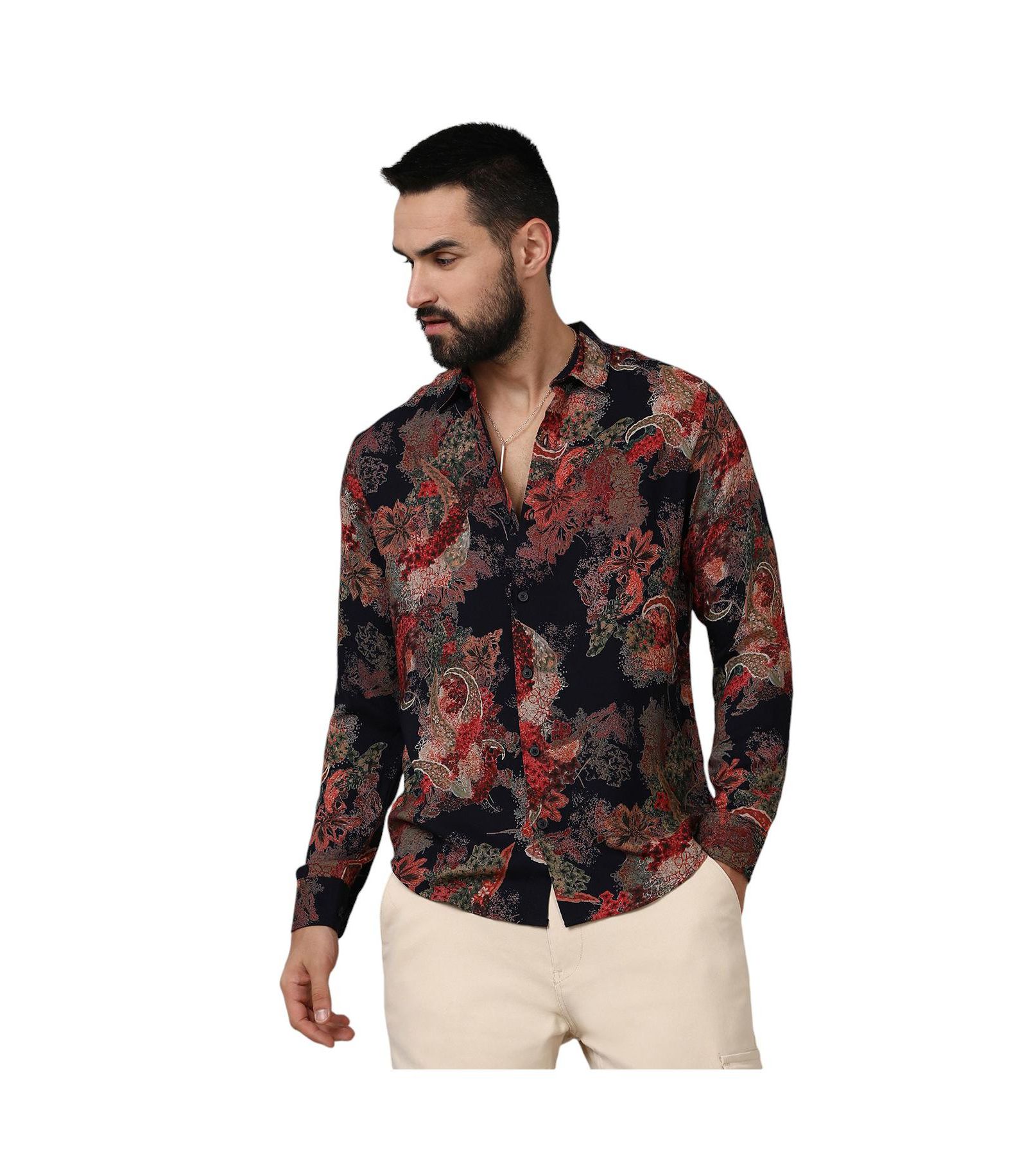 Cahoot Men's Campus Sutra Crimson Red & Midnight Black Paisley Flora Shirt