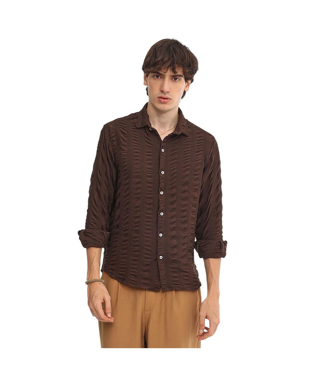 Мужская рубашка Campus Sutra Chocolate Brown Chunky-Seersucker