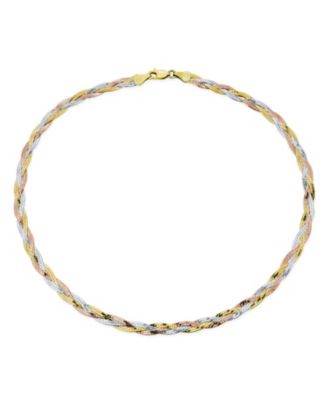 Bling Jewelry TriColor Braided Snake Chain Necklace Rose Gold Overlay Sterling Silver 18"
