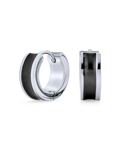 Серьги-кольца Bling Jewelry Unisex Two Tone Striped Black Enamel Huggies Mini Hoop Stainless Steel