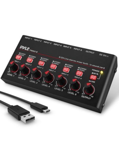 Pyle PMAX6 Compact Bluetooth 5.0 6-Channel USB Audio Interface Mixer