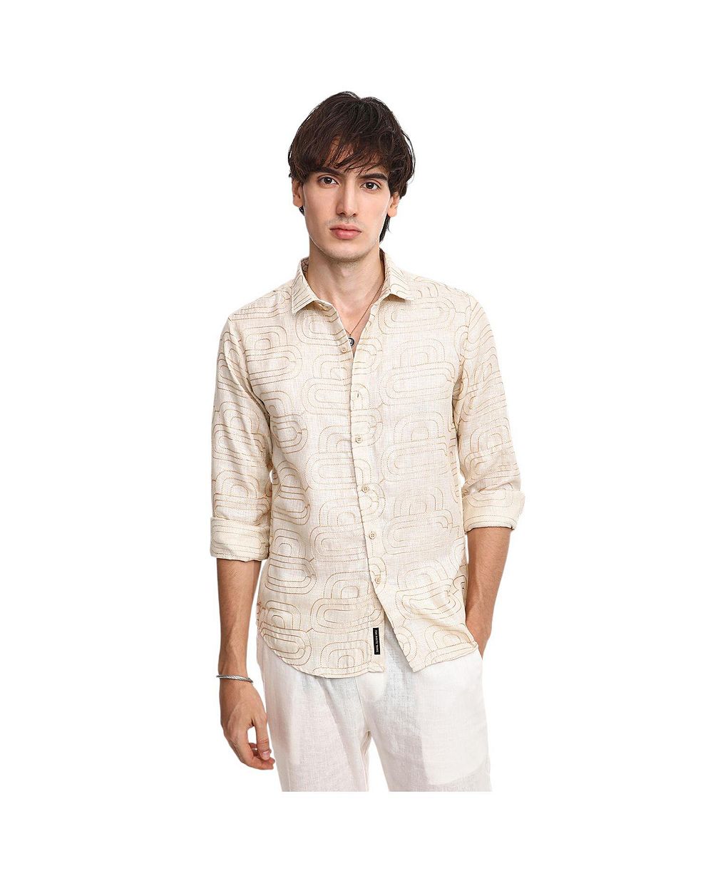 Campus Sutra Мужская рубашка Khaki Beige Curve-Lined