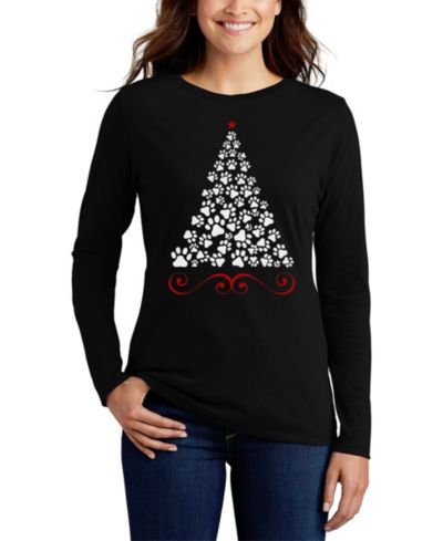 LA Pop Art Women's Paw Christmas Tree Art Long Sleeve T-Shirt