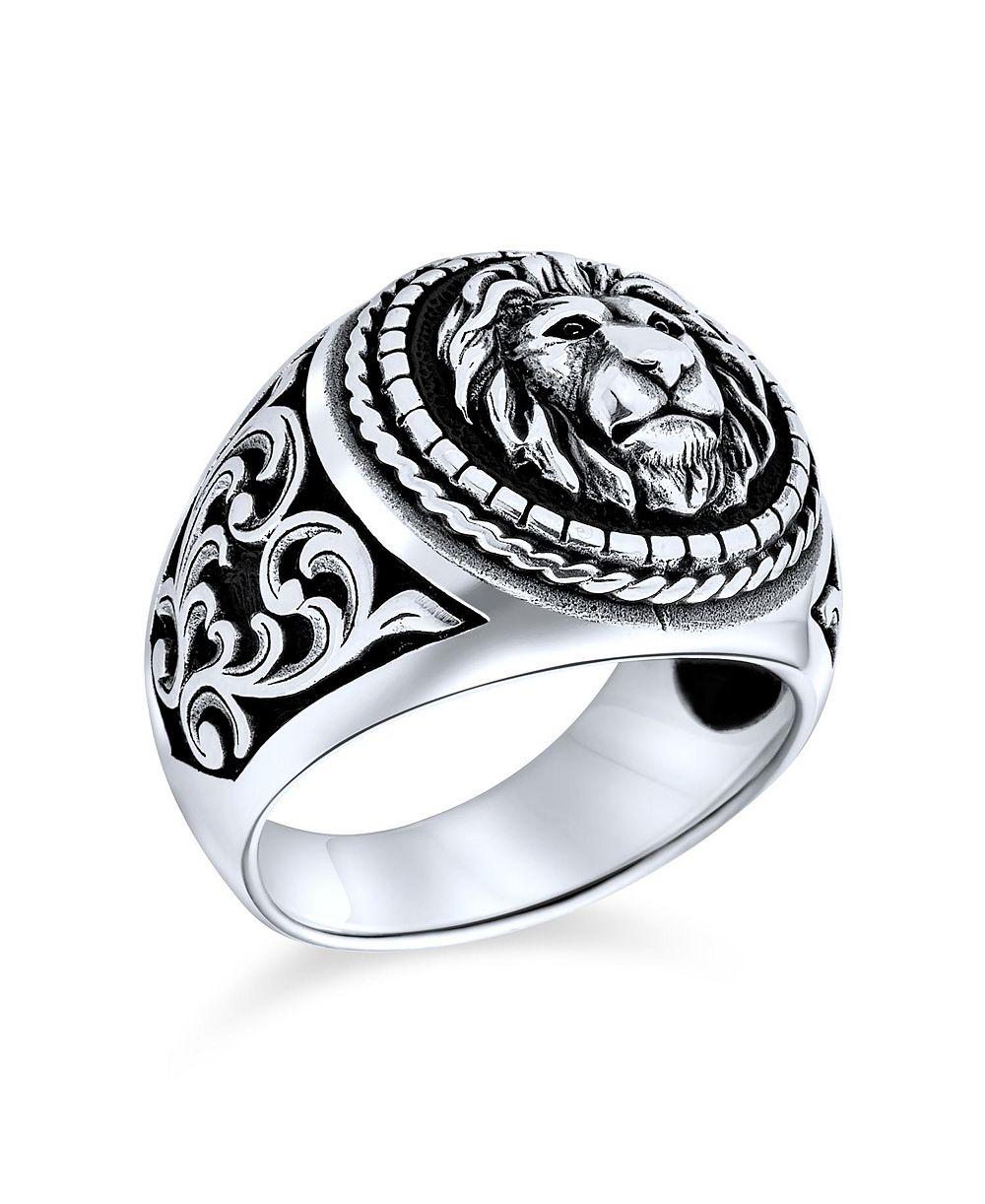 Bling Jewelry мужское заявительное кольцо-печатка «Король джунглей» с львом, оксидированное серебро 925 пробы