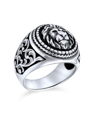 Bling Jewelry Men's King Of Jungle Lion Signet Statement Ring Oxidize 925 Sterling Silver