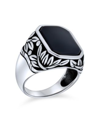 Кольцо Bling Jewelry с черным ониксом и растительным узором из стерлингового серебра.925
