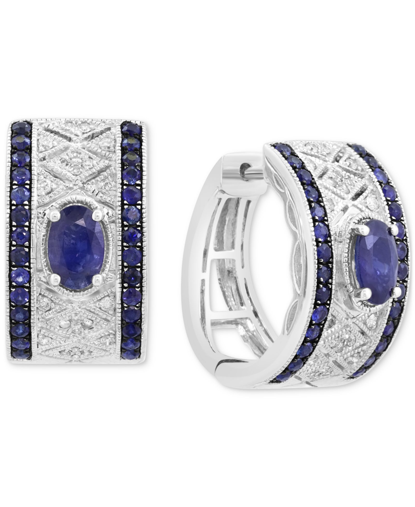 EFFY серьги-кольца Huggie с Blue Sapphire (1-5/8 ct. t.w.) и Diamond (1/5 ct. t.w.) в стерлинговом серебре