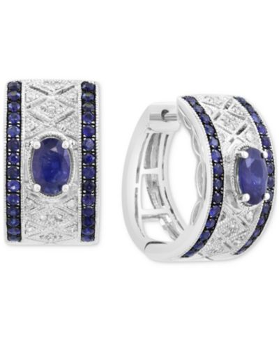 EFFY® Blue Sapphire (1-5/8 ct. t.w.) & Diamond (1/5 ct. t.w.) Huggie Hoop Earrings in Sterling Silver (Also available in Ruby)