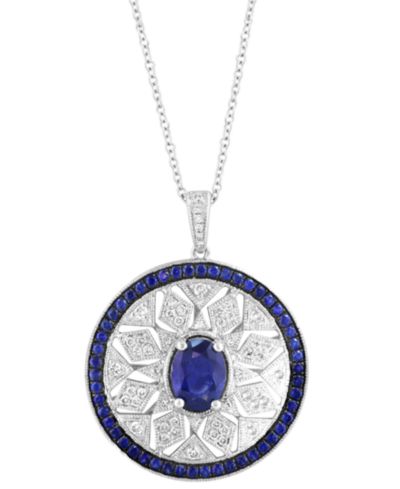 EFFY® Sapphire (1-7/8 ct. t.w.) & Diamond (1/3 ct. t.w.) Mandala Openwork 18" Pendant Necklace in Sterling Silver
