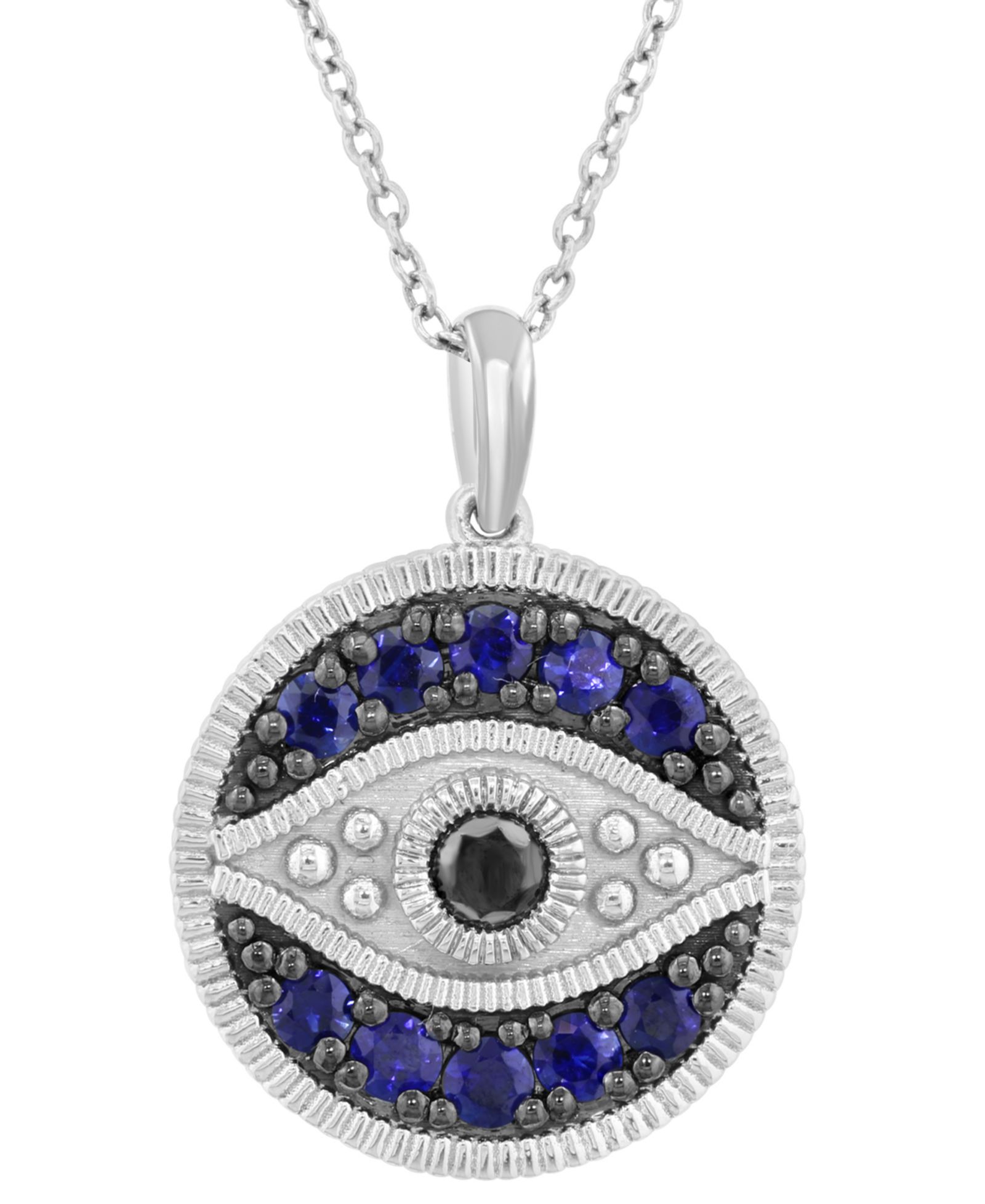 EFFY® кулон Evil Eye с сапфиром (3/4 ct. t.w.) и бриллиантом (1/6 ct. t.w.) в серебряном покрытии 18"