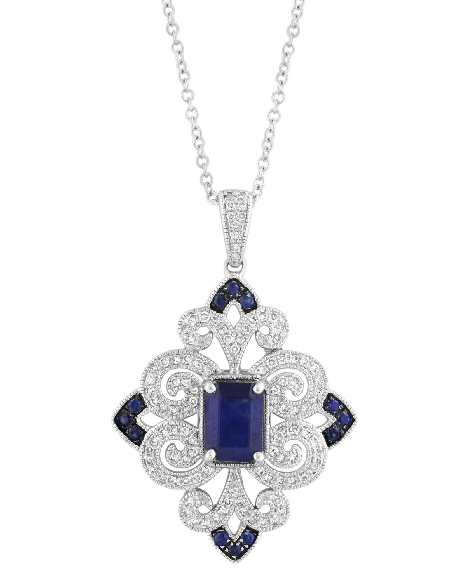 Подвеска EFFY® Sapphire (1-1/6 ct. t.w.) & Diamond (1/3 ct. t.w.) Filigree 18" из стерлингового серебра