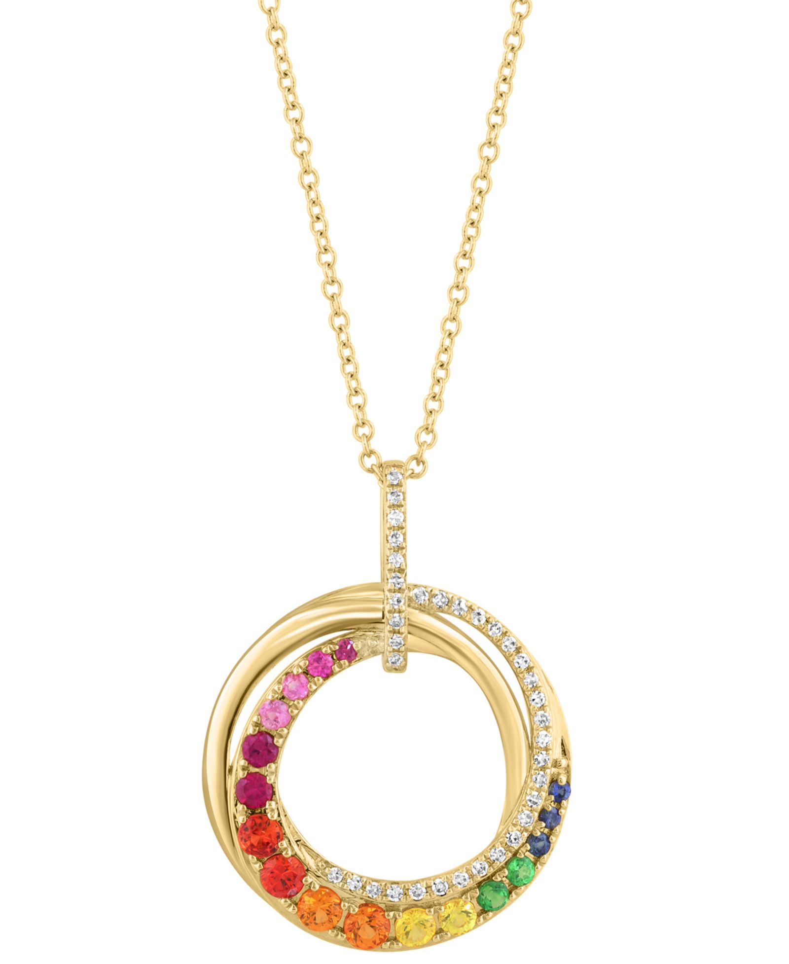 EFFY® Multi-Gemstone (1/2 ct. t.w.) & Diamond (1/10 ct. t.w.) Swirl Circle 18" Pendant Necklace in 14k Gold