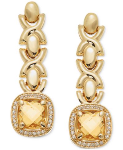 Citrine (3-5/8 ct. t.w.) & White Topaz (1/2 ct. t.w.) XOXO Link Drop Earrings in 14k Gold-Plated Sterling Silver