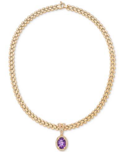 Ожерелье Panther Link 18" из стерлингового серебра с позолотой 14k с аметистом (5-3/8 ct. t.w.) и белым топазом (3/4 ct. t.w.)