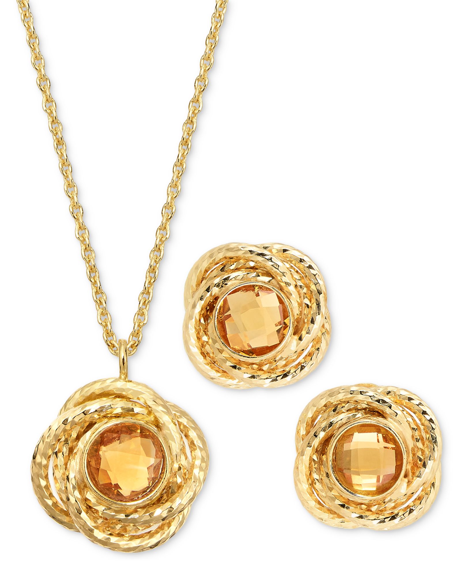 2-Pc. Set Citrine Love Knot 18" Pendant Necklace & Matching Stud Earrings (1-3/4 ct. t.w.) in 14k Gold-Plated Sterling Silver (Also in Sky Blue Topaz & Amethyst)