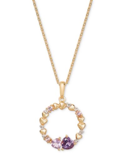 Ожерелье Macy's Amethyst & White Topaz Accent Circle Hearts 18"