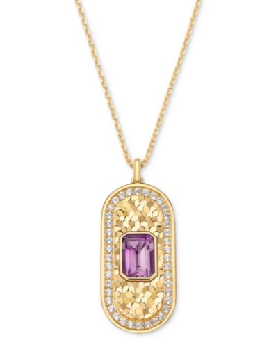 Подвеска-кулон Amethyst & White Topaz Oval Glitter Texture 18" в 14k Gold-Plated Sterling Silver