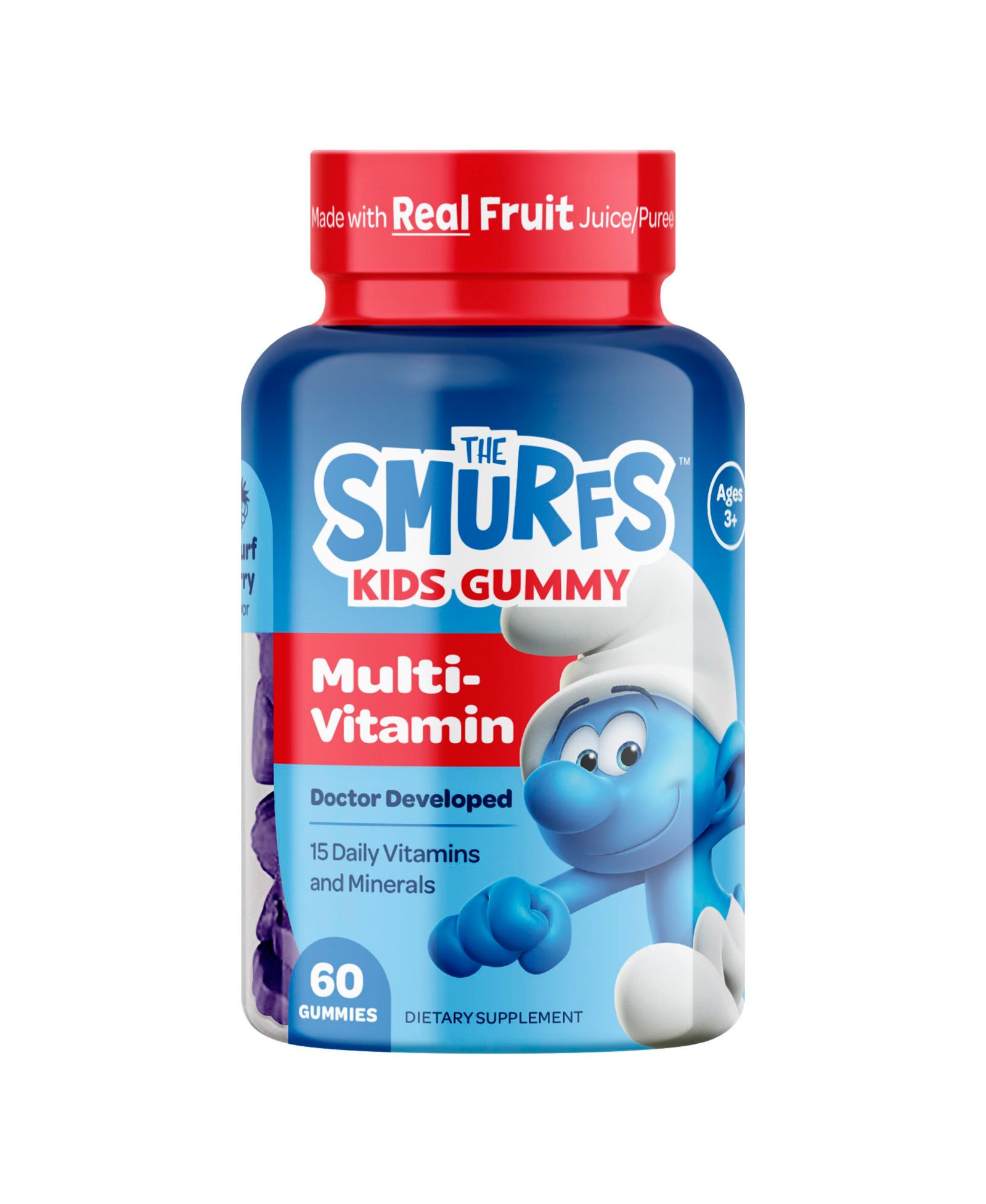 Smurfs Multivitamin Kids Vitamin Gummies, Includes 15 Daily Vitamins and Minerals, Smurfs Berry Flavored, 60ct